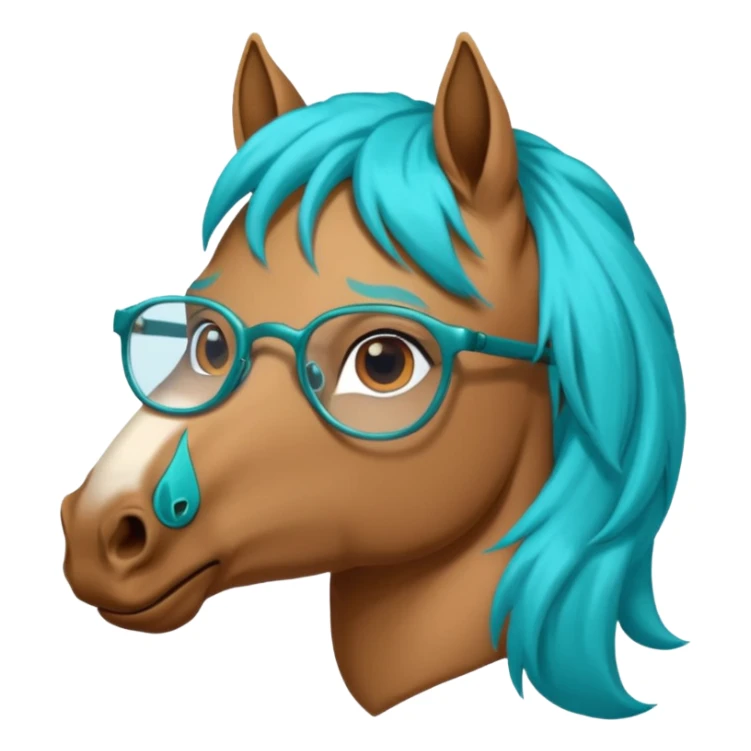 black horse head with turquoise hair and glasses sticker