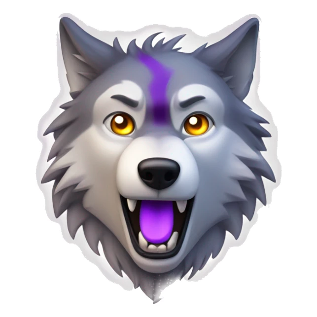 generate emote Flash lights behind the wolf reflecting its fur, the wolf moves breathing and after that it opens its mouth and howls and looks up, a faint purple light comes out of its mouth sticker