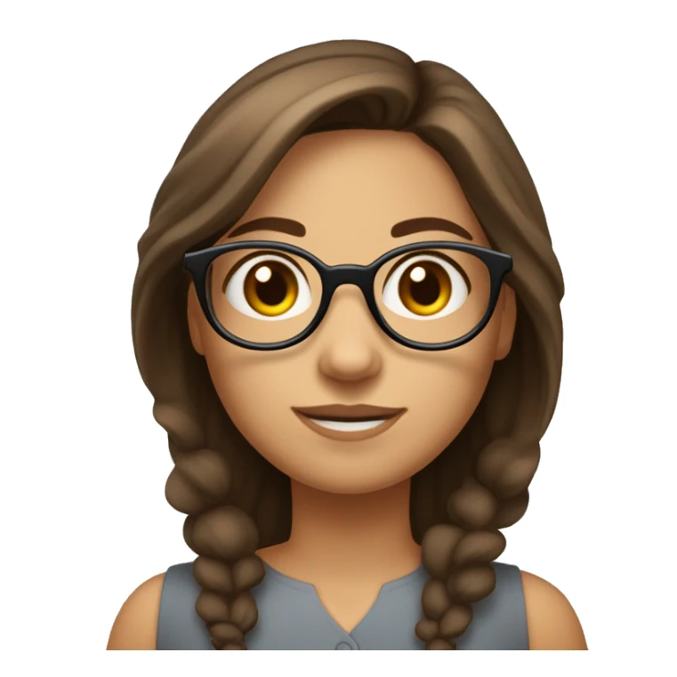 "A cute, round-faced woman with bright skin, large eyes, and a small mouth. She wears glasses and has a  brown hair with shoulder line hair length. She is an 8-year-experienced manager at a senior level. sticker