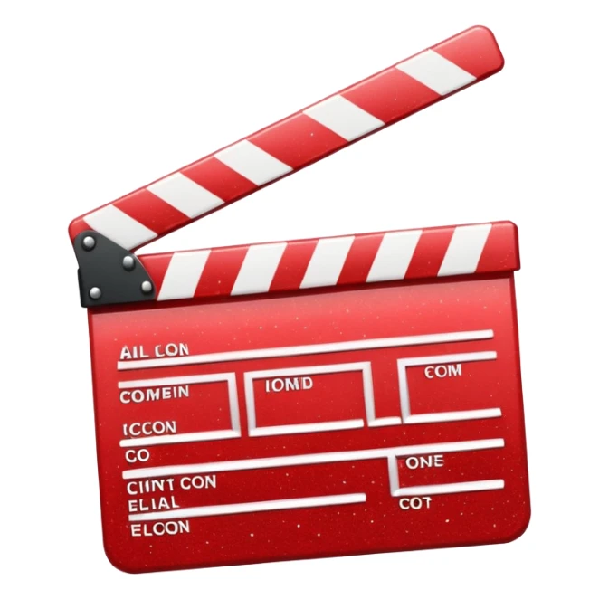 red clapperboard used in filmmaking, cute and stylish design with glitter sticker