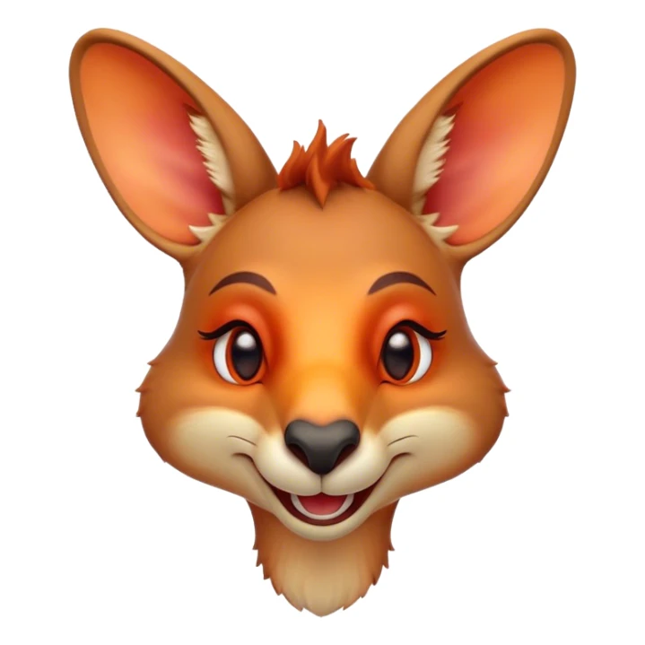 Cinematic Comical Kangaroo Portrait Emoji, Head tilted dramatically with an exaggeratedly amused expression, featuring a striking red-orange fur with a playful glint in its wide, expressive amber eyes, Simplified yet hilariously expressive features, highly detailed, glowing with a slightly sassy glow, high shine, dramatic yet playful, stylized with an air of cheeky outback mischief, bright and endearing, soft glowing outline, capturing the essence of a spirited and over‐the‐top kangaroo, so meme‐worthy it feels like it could bounce its way into internet fame instantly! sticker