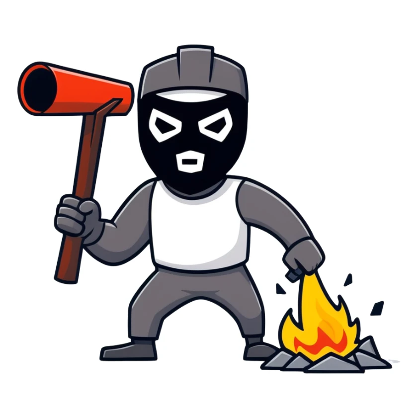 man with a black mask like a thief holding dynamite in his hand, cartoonish sticker