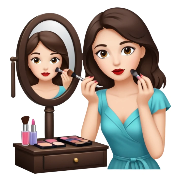 Hyperrealistic brunette woman putting on makeup at a vanity sticker
