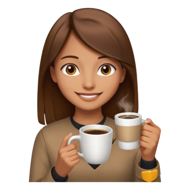 Chica con el pelo café ojos café pelo lacio con una taza de cafe sticker