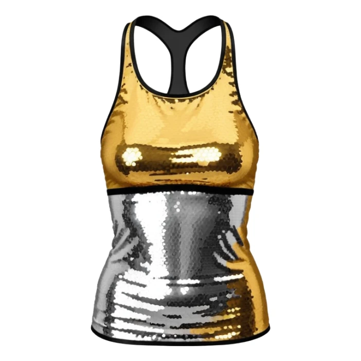 halter neck tank top with gold and silver sequins sticker