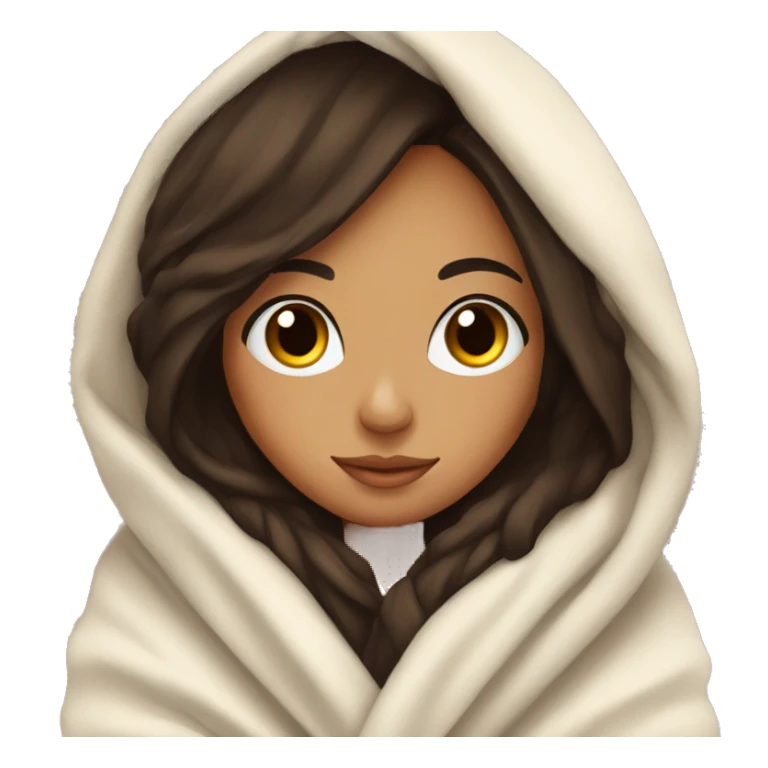 cozy brunette girl wrapped in blanket with eyelashes sticker