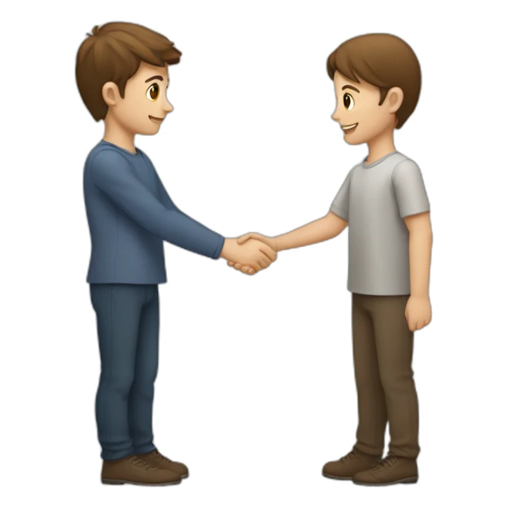 two young european persons shake hands, brown hair sticker