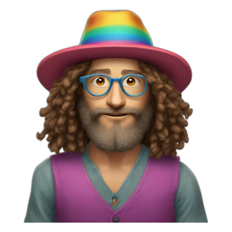 Ben goertzel with a colorful hat and circle glasses sticker