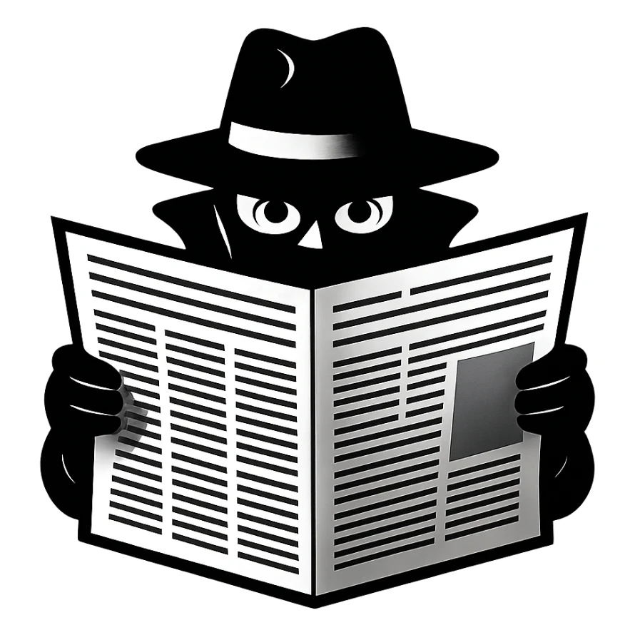 a spy, hiding behind a newspaper, only eyes visible sticker