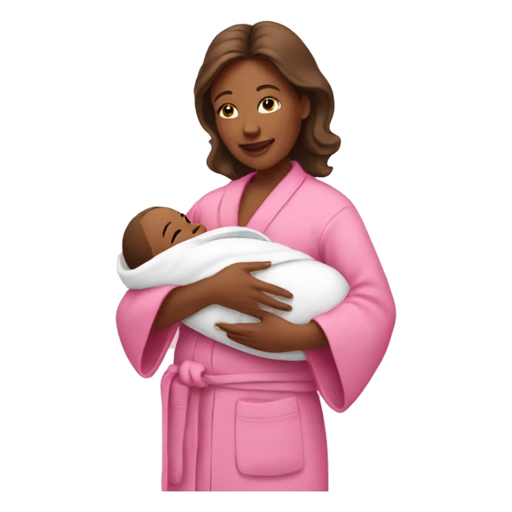 Mom holding newborn baby in a pink robe sticker
