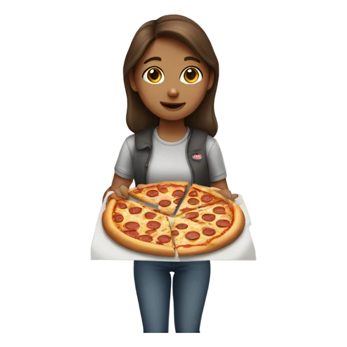 Girl with brown hair eating a pizza  sticker