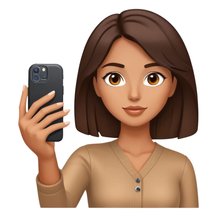 Brunette influencer woman taking selfie sticker