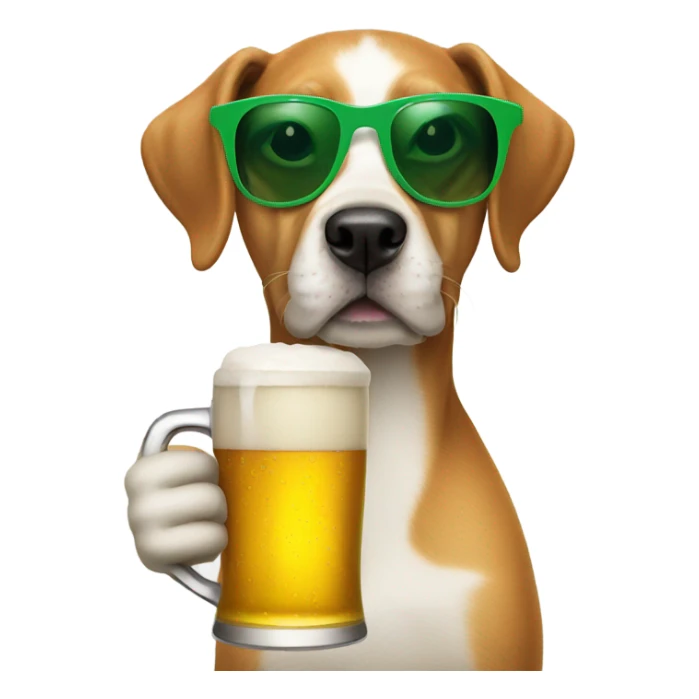 Dog holding a beer with green sunglasses  sticker