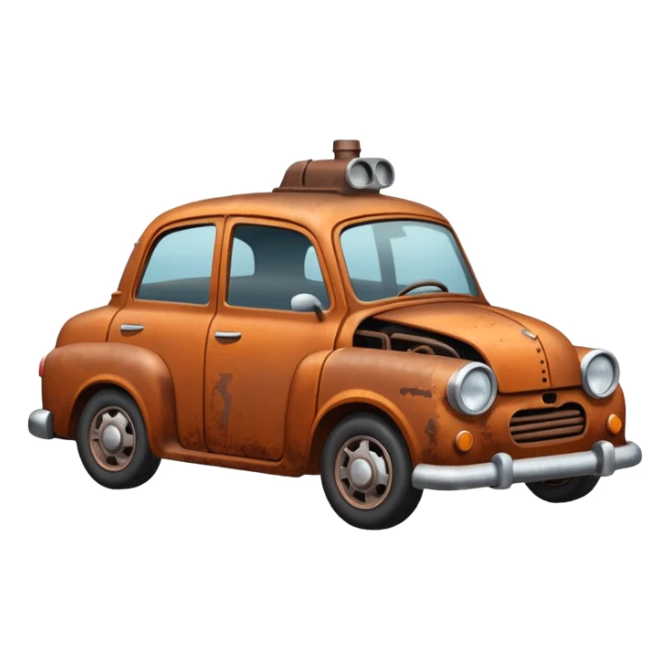 a broken car with steam coming from below the bonnet side view sticker