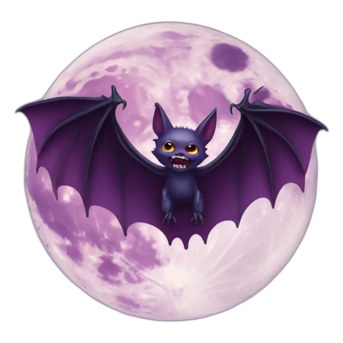 realistic full moon dripping purple behind with vampire bat wings flying in front sticker