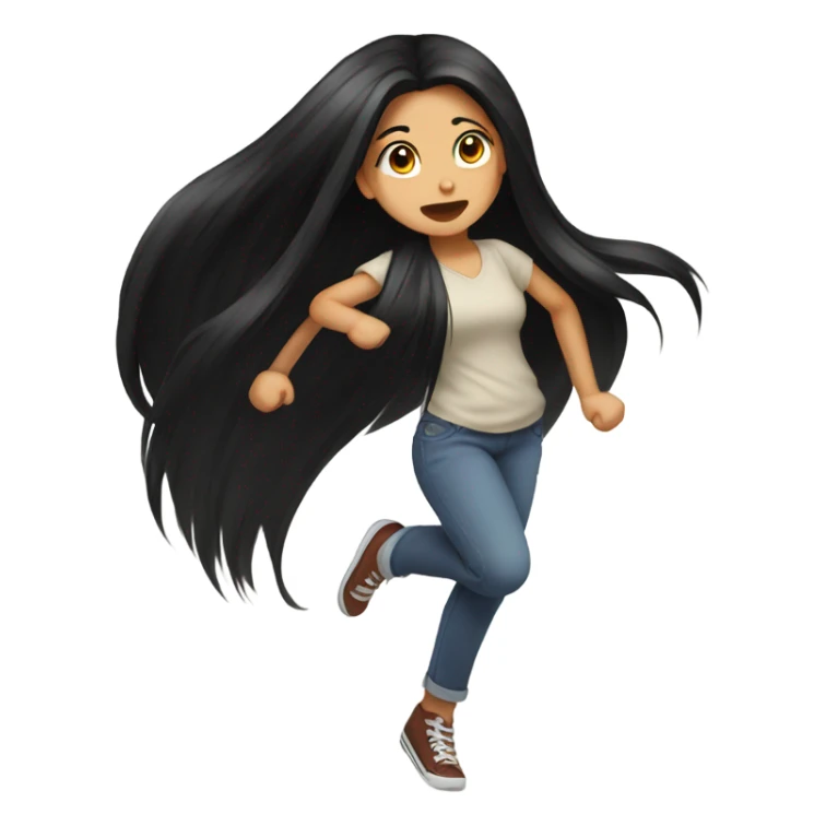 Girl with long black hair stomping sticker