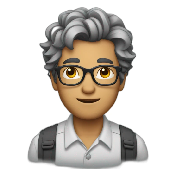 a man with glasses, well-coiffed, with dark grey, almost black hair, looking conquering sticker