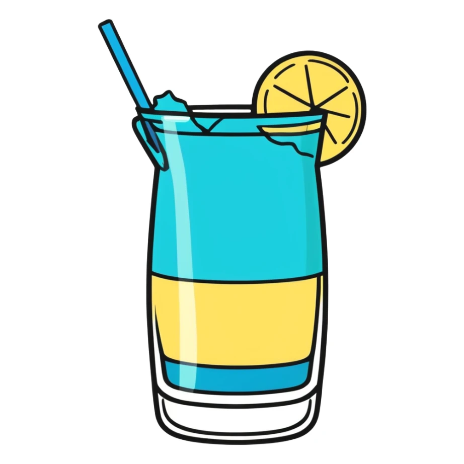 blue curaçao tropical cocktail in a hurricane glass, flat vector illustration sticker