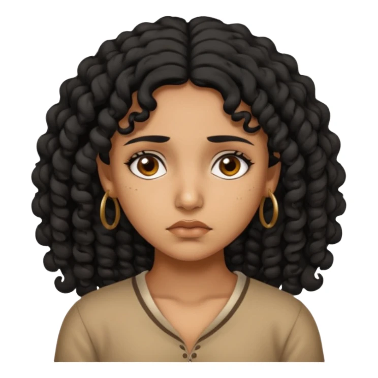 a tan pretty bratz indian girl with curly black hair, looking sad sticker