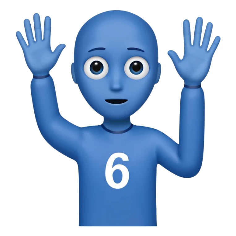an annoying person saying "6 7" every second waving their hands, and their body is just the letters 6 and 7. they are blue. their eyes are at the top of the 7 and the hole in the 6.the have black legs and arms, but their hands are white. sticker