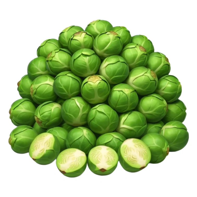 pile of brussel sprouts, green sticker