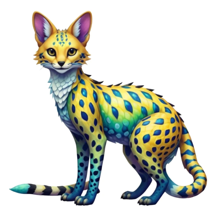 Epic scaley scaled iridescent complex detailed realistic aesthetic-scenic-Fakémon-Trico-Sergal-Serval-Vernid-creature sticker