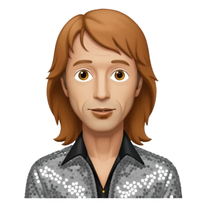 Robin Gibb from Bee Gees with light grey sequin outfit, long auburn hair sticker