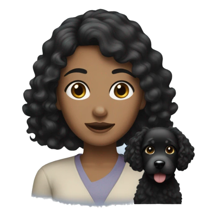 Black haired woman with black curly haired dog sticker