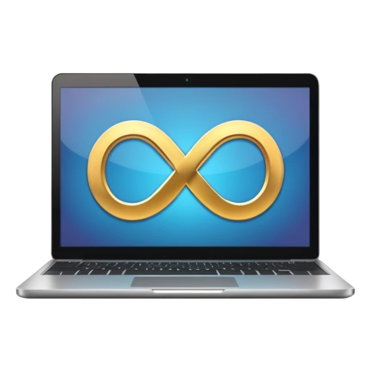 an infinity sign and a laptop with video sticker