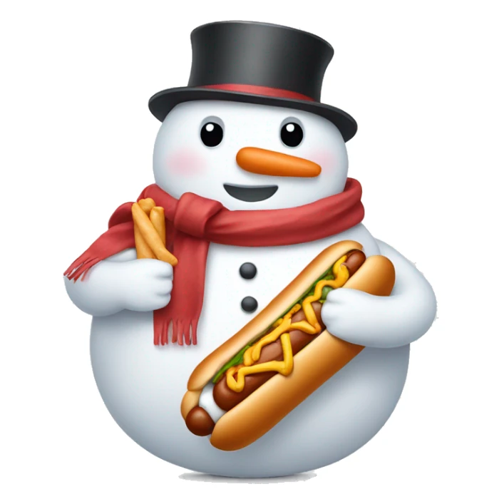 Overweight snowman holding a hotdog sticker