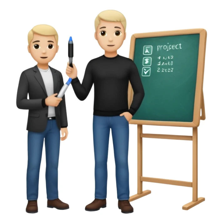 silhouette of a light-haired man standing next to a project board sticker