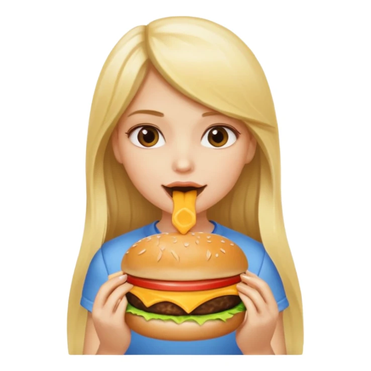 This girl with long blond hair eating a cheeseburger sticker