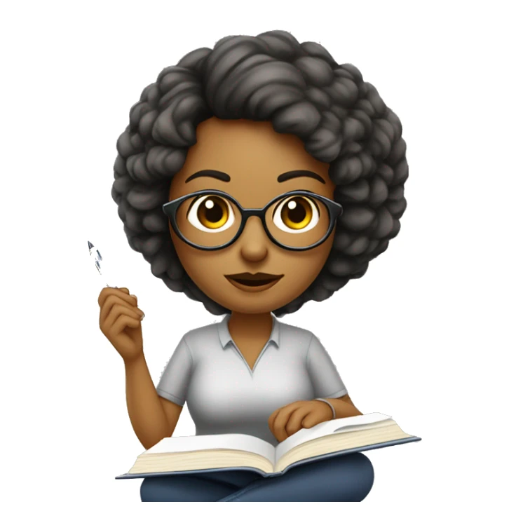 Mulher psicologa de sueter usando oculos anotando no caderno sticker