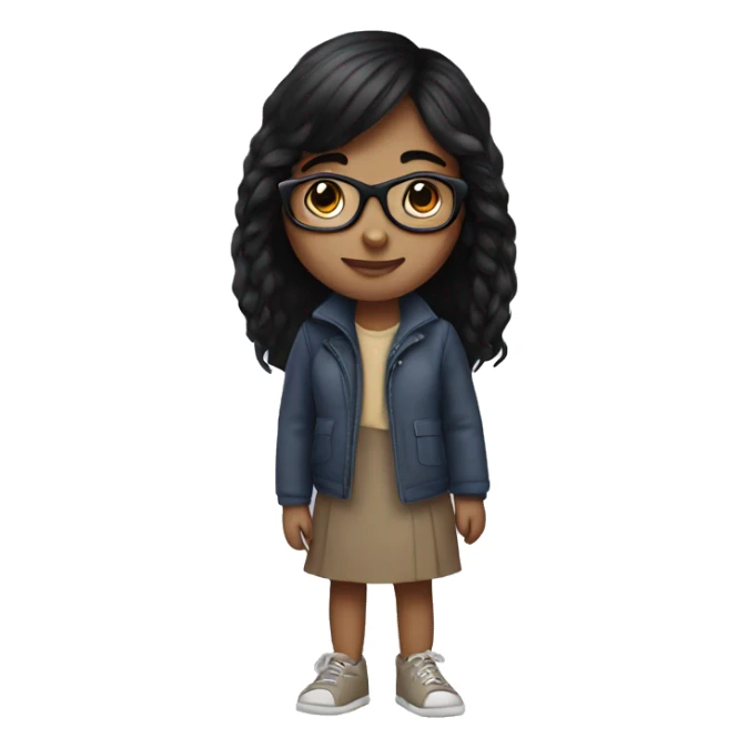 girl with medium black hair, glasses write  sticker