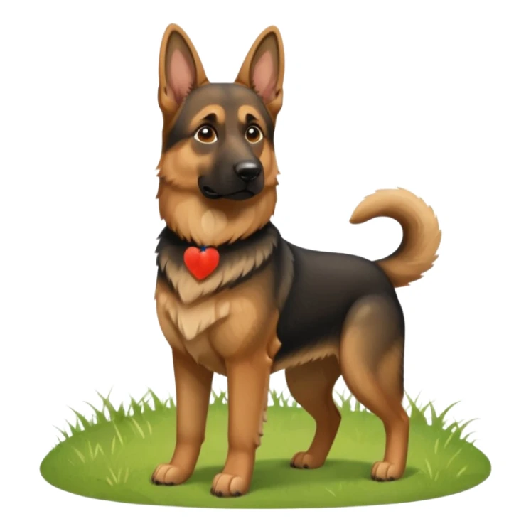 A German Shepherd standing alert on a grassy hill, looking into the distance with its ears perked. Realistic outdoor lighting, strong and intelligent expression, professional pet photography. sticker