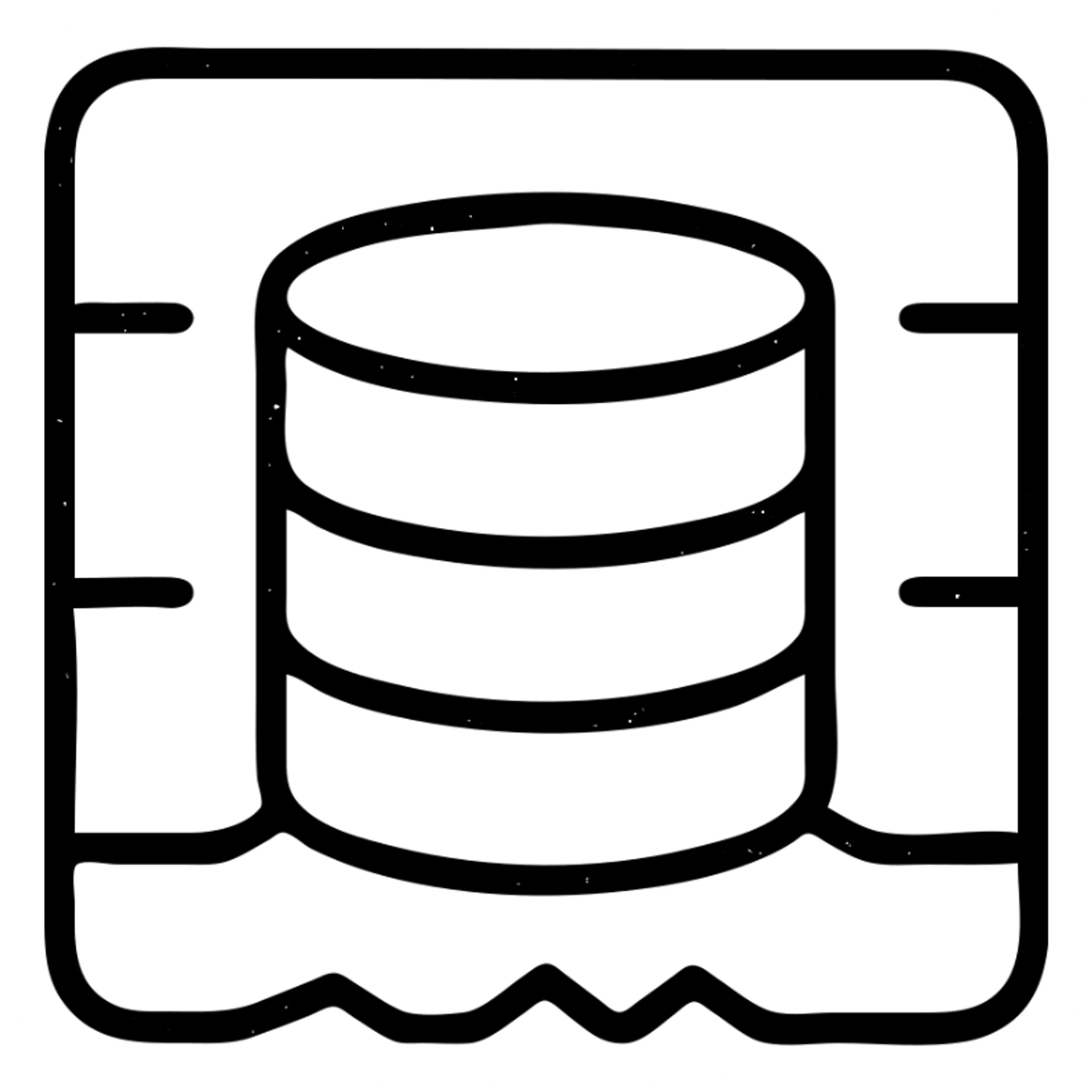 minimalist outlined icon of a database cylinder in a basement or underground setting, worn distressed effect sticker