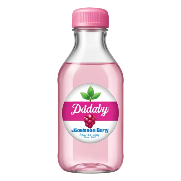 realistic Johnson and Johnson style bottle pink cap pink label clear bottle with aint no party like a berry party written on the logo with diddy logo sticker