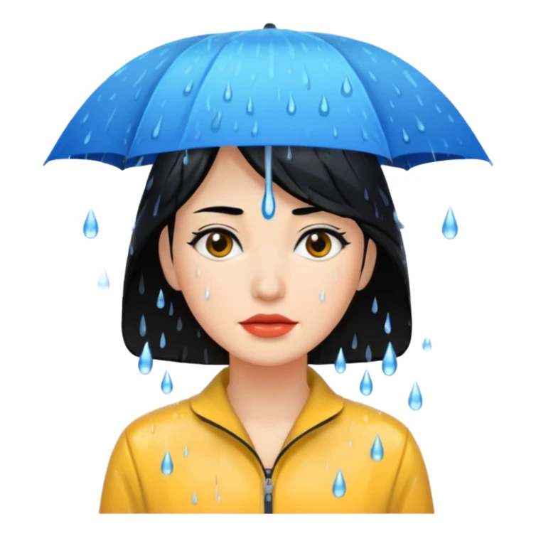 Women black hair under rain  sticker