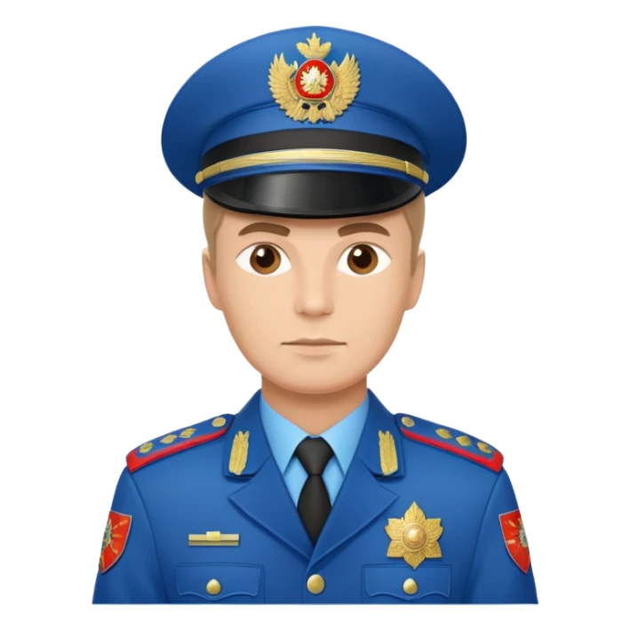 Russian policeman with traditional Russian police hat and uniform sticker