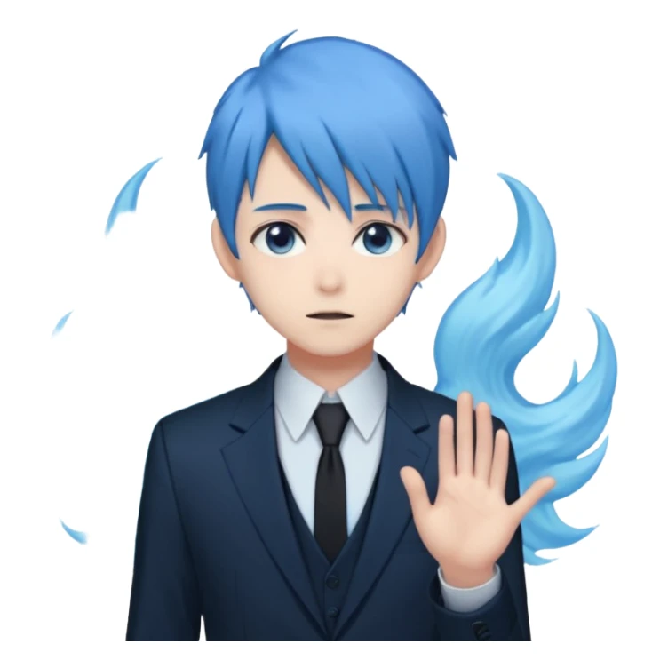ethereal-pastel-transparent-translucent-gorgeous-spectral-dark-greyish-blue-whitish-gloomy-spectral-anime-poltergeist-man-with-blue-hair-with-a-beautiful-black-suit sticker