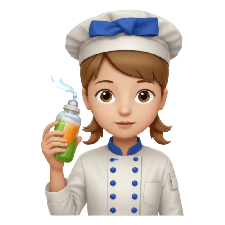 girl kid italian chef, uniform, holding feeding bottle sticker