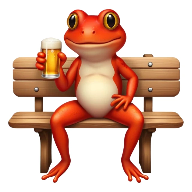 Red frog sitting on the bench and sipping a bottle of beer sticker