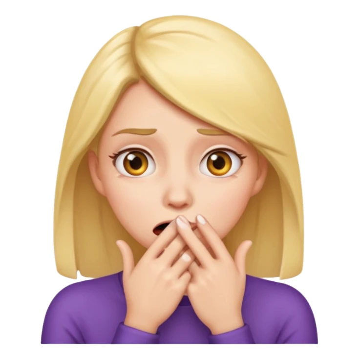 scared woman with her hand on mouth, emoji style, more details, sideways pose, different details sticker