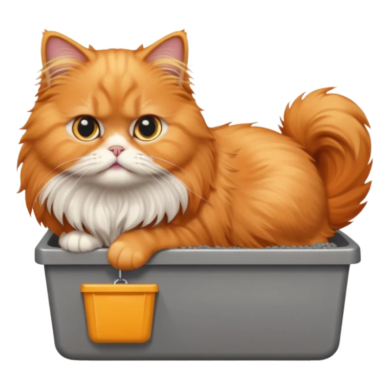Orange Persian cat pooping in a litter box sticker