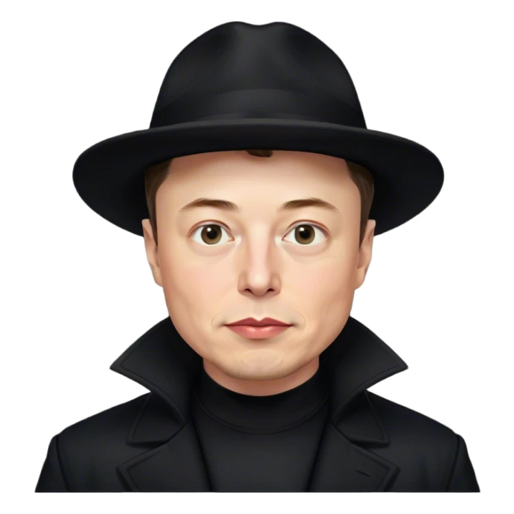 elon musk with black maga hat black t-shirt under a black long coat sticker