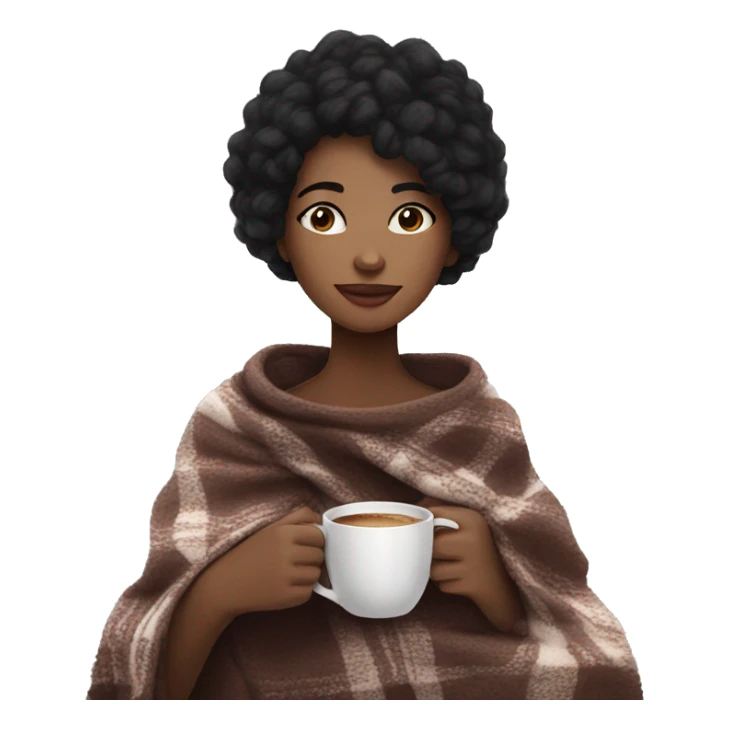 Black hair Girl drinking coffee, with a cozy blanket sticker