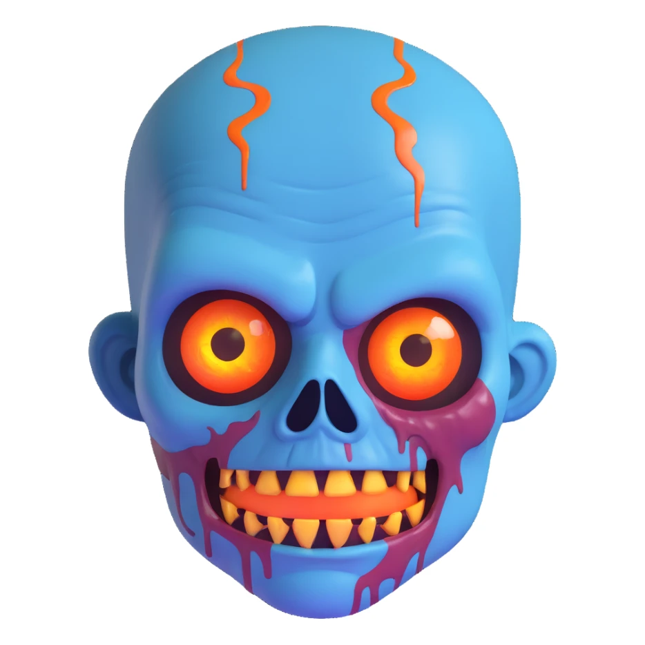 blue zombie face with bright glowing eyes sticker