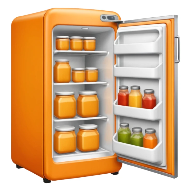 Hi refrigerator ! 
light orange color 
emoji size: 512*512 
inside: full of ingridents sticker