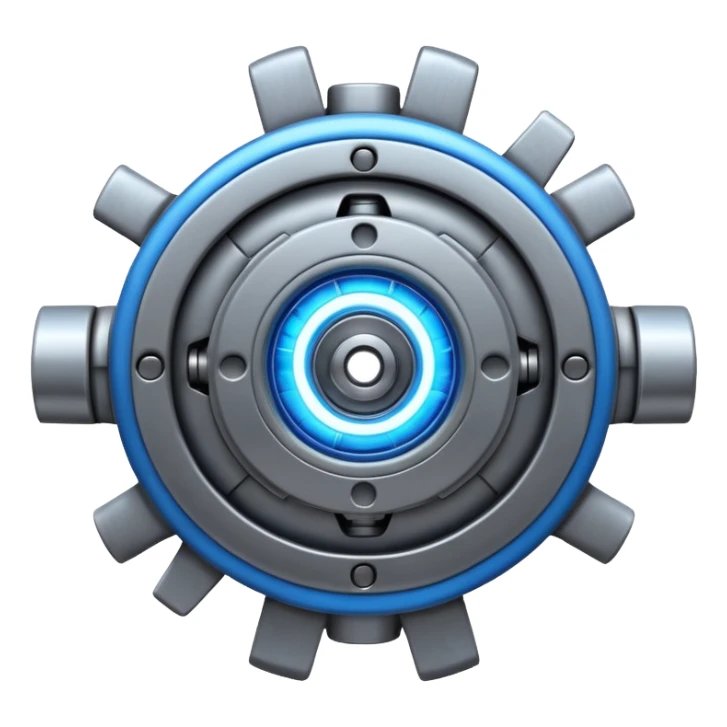Powerful half-futuristic half-modern gray colored engine emoji, thick industrial metal body, rotating inner parts, glowing energy core.

 sticker