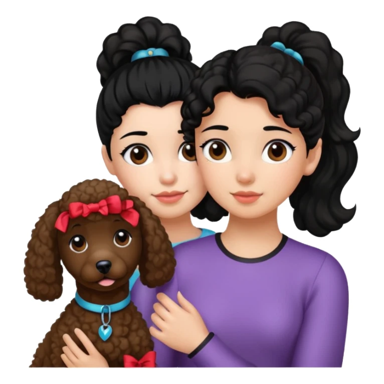 Ponytail black hair girl with brown Poodle say goodbye  sticker